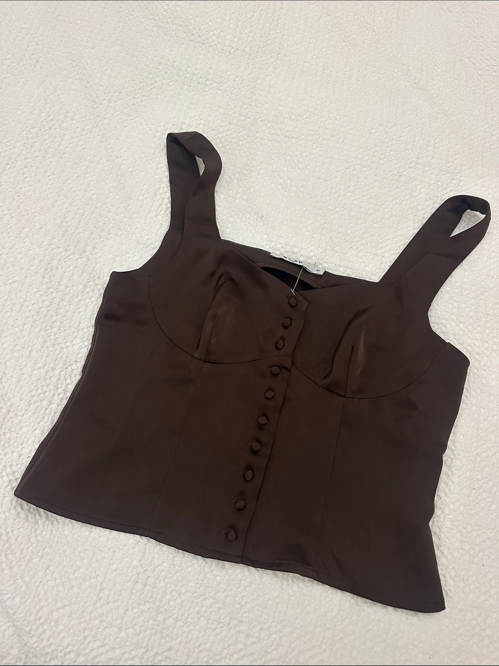 Women's Brown Button-Front Satin Bustier Camisole